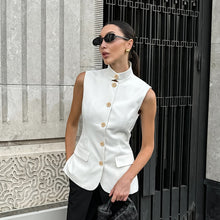 Load image into Gallery viewer, Sleeveless Vest Top White Small Stand Collar