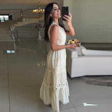 Load image into Gallery viewer, Palace Hollow Cutout out Embroidered V neck Slimming Long Sleeveless Dress