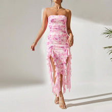 Load image into Gallery viewer, Women Clothing Sexy Slit Tube Top Dress Summer Ruffles Slit Dress