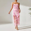 Women Clothing Sexy Slit Tube Top Dress Summer Ruffles Slit Dress