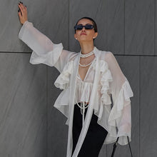 Load image into Gallery viewer, French Spring Summer Ruffled Ribbon Tencel Shirt Women Top