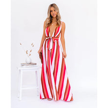 Load image into Gallery viewer, Sexy Strap Deep V Plunge Striped Casual Dress Home Loose Lace up Large Swing