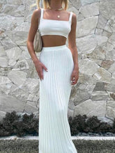 Load image into Gallery viewer, Knitted Camisole + Skirt Elegant Sleeveless Short Top Pleated Skirt Set