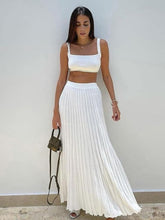 Load image into Gallery viewer, Knitted Camisole + Skirt Elegant Sleeveless Short Top Pleated Skirt Set