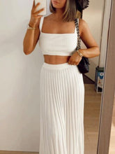 Load image into Gallery viewer, Knitted Camisole + Skirt Elegant Sleeveless Short Top Pleated Skirt Set