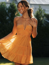 Load image into Gallery viewer, Women's new suspender v-neck long patchwork dress