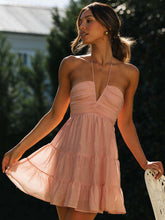 Load image into Gallery viewer, Women's new suspender v-neck long patchwork dress