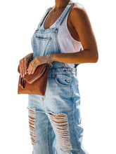 Load image into Gallery viewer, Ripped Mid Waist Denim Jumpsuit