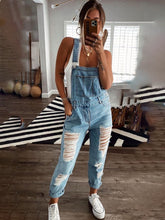 Load image into Gallery viewer, Ripped Mid Waist Denim Jumpsuit