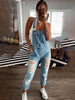 Ripped Mid Waist Denim Jumpsuit