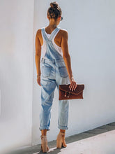 Load image into Gallery viewer, Ripped Mid Waist Denim Jumpsuit