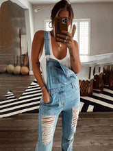 Load image into Gallery viewer, Ripped Mid Waist Denim Jumpsuit