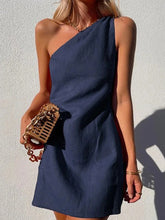 Load image into Gallery viewer, New casual solid color slant shoulder dress