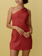Load image into Gallery viewer, New casual solid color slant shoulder dress