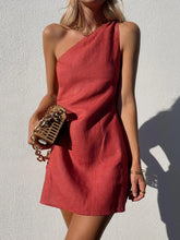 Load image into Gallery viewer, New casual solid color slant shoulder dress
