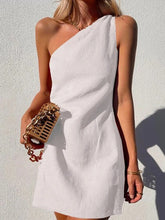 Load image into Gallery viewer, New casual solid color slant shoulder dress