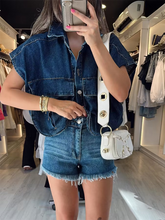 Load image into Gallery viewer, Solid Color Big Pocket Sleeveless Lapel Shirt Denim Top