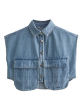 Load image into Gallery viewer, Solid Color Big Pocket Sleeveless Lapel Shirt Denim Top