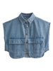 Solid Color Big Pocket Sleeveless Lapel Shirt Denim Top