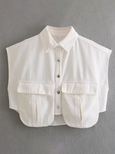 Load image into Gallery viewer, Solid Color Big Pocket Sleeveless Lapel Shirt Denim Top