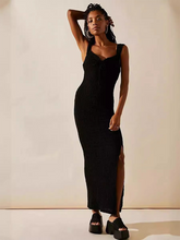 Load image into Gallery viewer, New style ladies solid color waist slit dress