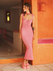 New style ladies solid color waist slit dress