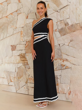 Load image into Gallery viewer, New women's elegant slant collar lace stitching dress