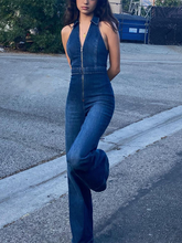 Load image into Gallery viewer, Women's new slim fit fashion street retro style high waist denim jumpsuit