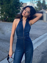 Load image into Gallery viewer, Women's new slim fit fashion street retro style high waist denim jumpsuit
