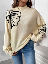 Load image into Gallery viewer, Semi-High Neck Floral Knit Sweater