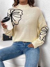 Load image into Gallery viewer, Semi-High Neck Floral Knit Sweater