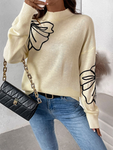 Load image into Gallery viewer, Semi-High Neck Floral Knit Sweater