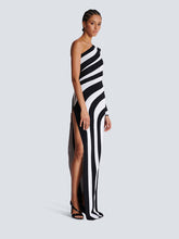 Load image into Gallery viewer, Zebra Print One Shoulder Long Sleeve Bare Leg Dress