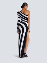 Load image into Gallery viewer, Zebra Print One Shoulder Long Sleeve Bare Leg Dress
