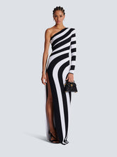 Load image into Gallery viewer, Zebra Print One Shoulder Long Sleeve Bare Leg Dress