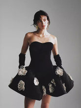 Load image into Gallery viewer, Black Floral Bandage Dress