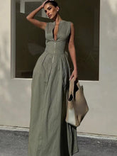 Load image into Gallery viewer, New Sleeveless V-neck Casua Waist Zipper Neck Dress