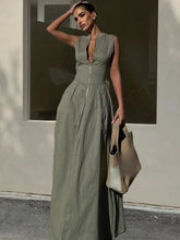 Load image into Gallery viewer, New Sleeveless V-neck Casua Waist Zipper Neck Dress