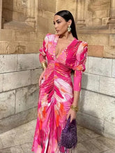 Load image into Gallery viewer, Pleated Print Long Sleeve Dress
