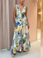 Load image into Gallery viewer, Casual printed women's sleeveless large V-neck swing dress